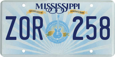 MS license plate ZOR258