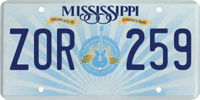 MS license plate ZOR259