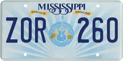 MS license plate ZOR260