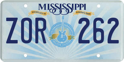 MS license plate ZOR262