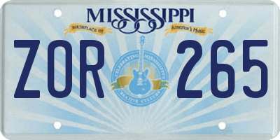 MS license plate ZOR265