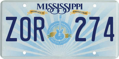 MS license plate ZOR274