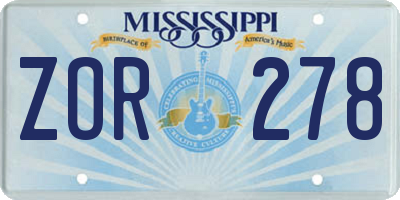 MS license plate ZOR278