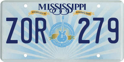 MS license plate ZOR279