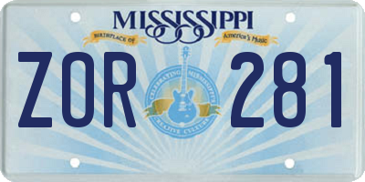 MS license plate ZOR281