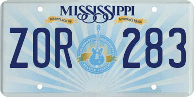 MS license plate ZOR283