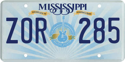 MS license plate ZOR285