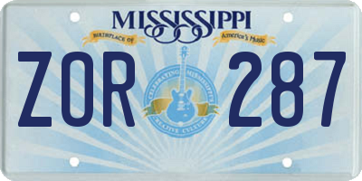MS license plate ZOR287