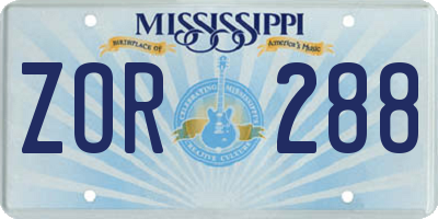 MS license plate ZOR288