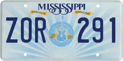 MS license plate ZOR291