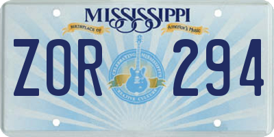 MS license plate ZOR294