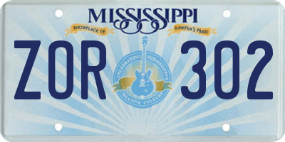 MS license plate ZOR302