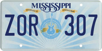 MS license plate ZOR307