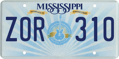 MS license plate ZOR310
