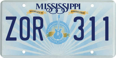 MS license plate ZOR311