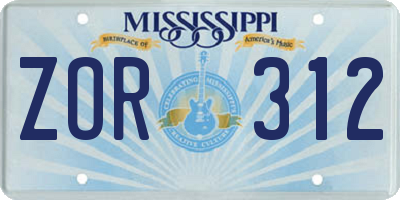 MS license plate ZOR312