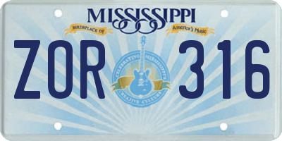 MS license plate ZOR316