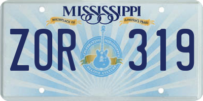 MS license plate ZOR319
