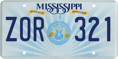 MS license plate ZOR321