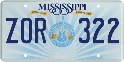 MS license plate ZOR322