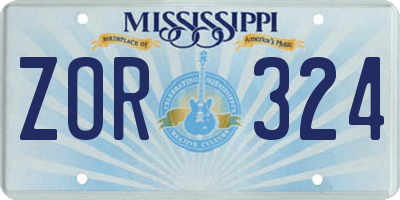 MS license plate ZOR324