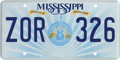 MS license plate ZOR326