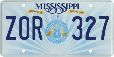 MS license plate ZOR327
