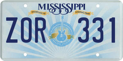 MS license plate ZOR331