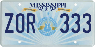 MS license plate ZOR333
