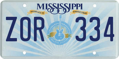 MS license plate ZOR334