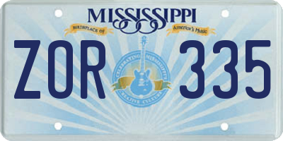 MS license plate ZOR335