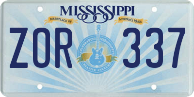 MS license plate ZOR337