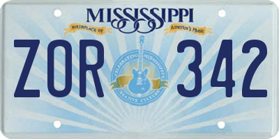 MS license plate ZOR342