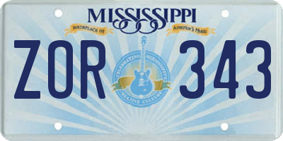 MS license plate ZOR343