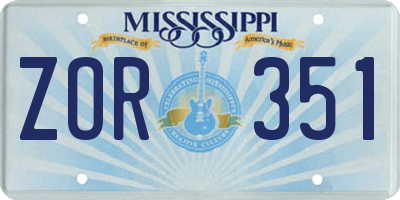 MS license plate ZOR351