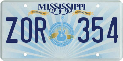 MS license plate ZOR354