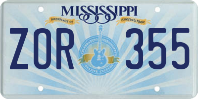 MS license plate ZOR355
