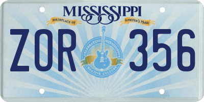 MS license plate ZOR356