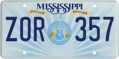 MS license plate ZOR357