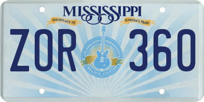 MS license plate ZOR360
