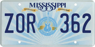 MS license plate ZOR362