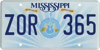 MS license plate ZOR365