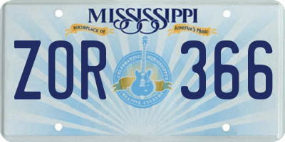 MS license plate ZOR366