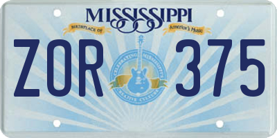 MS license plate ZOR375