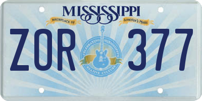 MS license plate ZOR377