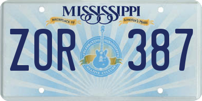 MS license plate ZOR387