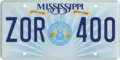 MS license plate ZOR400