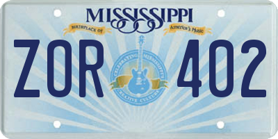 MS license plate ZOR402