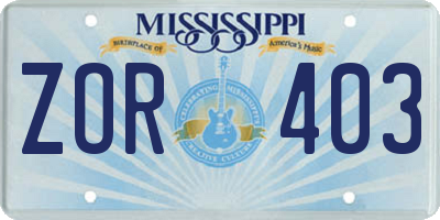 MS license plate ZOR403