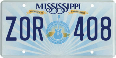 MS license plate ZOR408